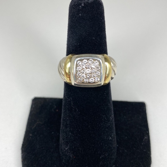 David Yurman Sterling & 18k Gold Pave Diamond Ring - Picture 10 of 11
